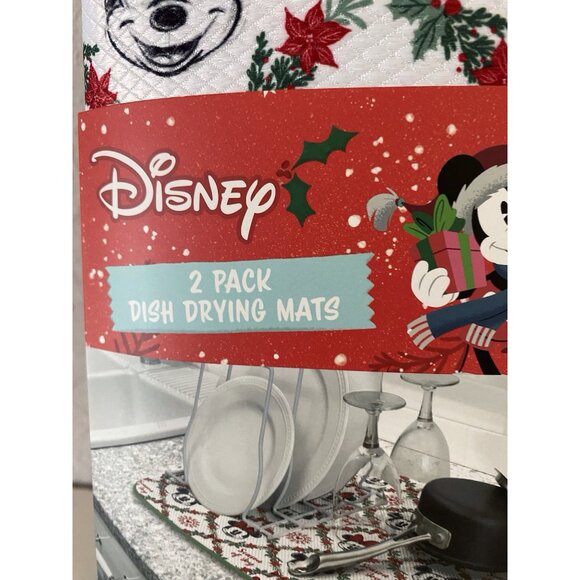 2 Pk Disney Mickey Minnie Dish Drying Mats 16" x 18" Christmas Wreath Holiday - Picture 3 of 16